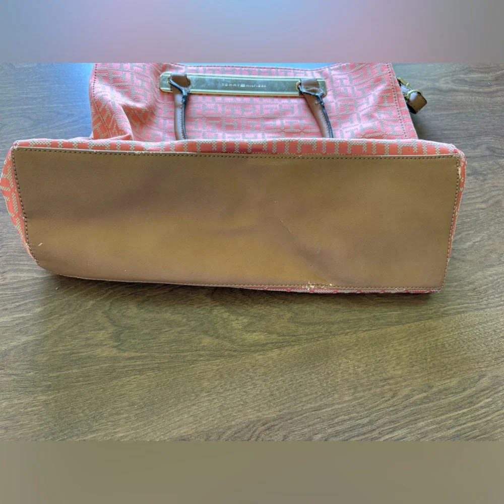 Tommy Hilfiger Coral Logo Tote with Tan Handles